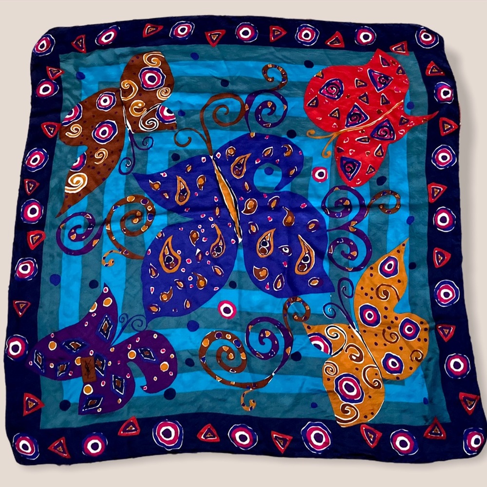 YSL Vintage Butterfly Print Shawl Scarf 53” VGUC